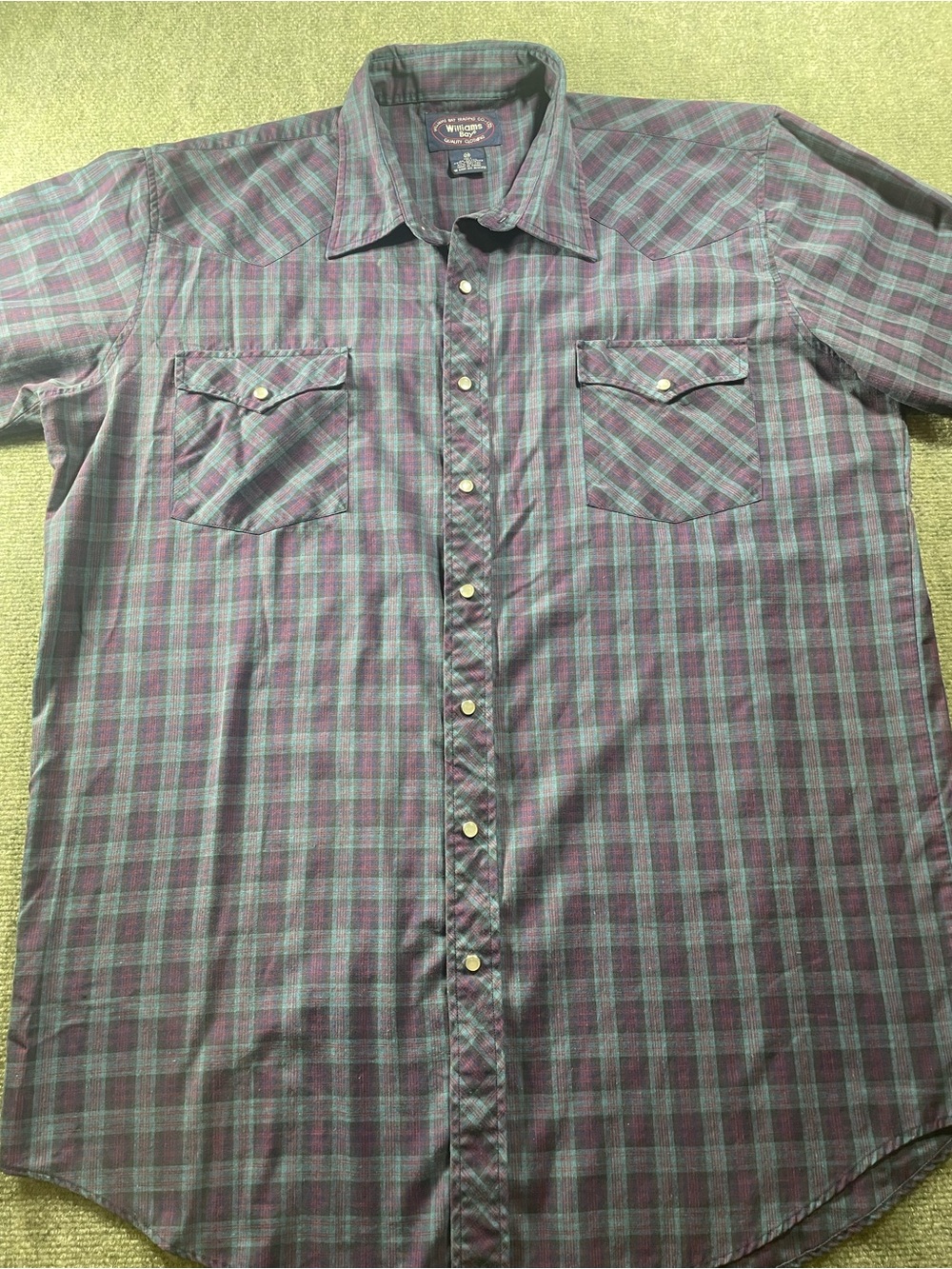 Men's Plaid Button-Down Shirt in Purple and Teal